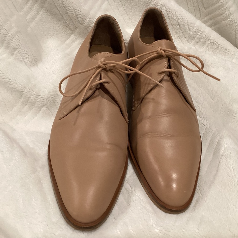 Everlane Italy Made Beige Leather Neutral Pointed Toe Oxfords Dress Shoes Mens 9